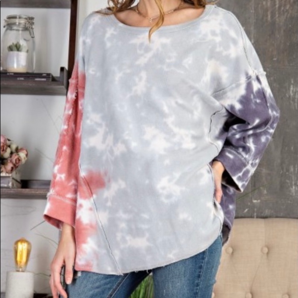 NWT EASEL TIE DYE TERRY KNIT TOP